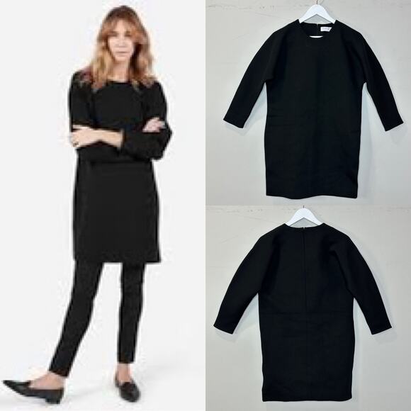 Everlane Heavyweight Scuba Round Neck Dress Black Cotton Women Medium NWOT - Picture 1 of 10